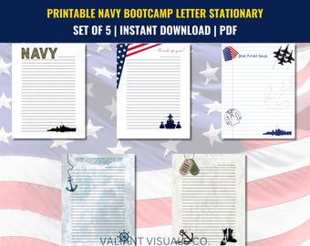 U.S. Navy Boot Camp Letter Stationery Set | 5 Patriotic Designs | Printable Military Stationery for Writing to Loved Ones in Boot Camp