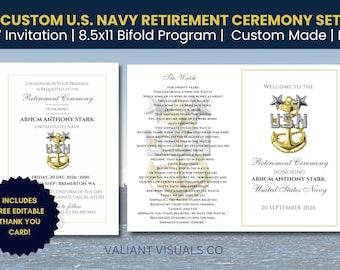 Custom Military Retirement Invitation + Program Set | Editable Canva Thank You Card | Personalized Military Ceremony Stationery | PDF