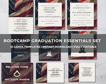 Military Bootcamp Graduation Essentials Bundle | Editable Canva Templates | Party Invites, Signs & Social Media Graphics | Template Pack