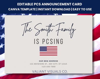 Editable PCS Move Announcement | 4x6 Canva Template | Military Relocation Postcard | New Duty Station Digital Card | Instant Download