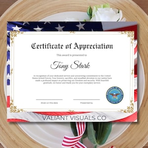Fully Editable Military Certificate of Appreciation Canva Template ...