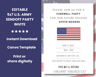 Editable 5x7 Military Bootcamp Farewell Party Invitation Canva Template | Customizable Military Send-Off Invite | Army Marines Navy