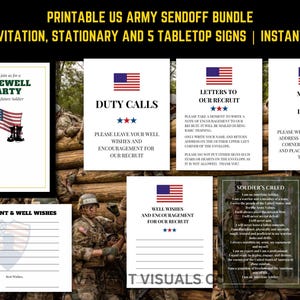 Pack fête de départ Bootcamp de l'armée américaine | Faire-part d'adieu imprimable, affiches de table pour cartes de vœux | Téléchargement instantané PDF