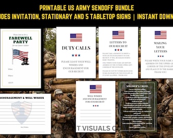 U.S. Army Bootcamp Sendoff Party Bundle | Printable Farewell Invitation, Well Wishes Cards Tabletop Signs | Instant Download PDF