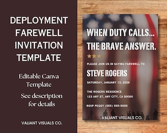 Editable Military Sendoff Farewell Party Invitation | Deployment Sendoff | Army Marines Navy Air Force Coast Guard | Canva Template