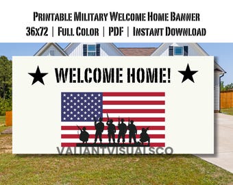 Printable Military Welcome Home Banner | 36x72 | Military Homecoming Sign | Army Navy Marines Air Force | Instant Download PDF