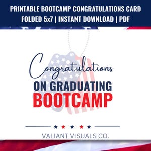 de remise des diplômes patriotique Bootcamp | Carte de félicitations pliée imprimable 5 x 7 | Bootcamp militaire | Garde-côtes de l'armée de l'air de la marine des marines de l'armée