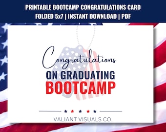 Patriotic Bootcamp Graduation Card | Printable 5x7 Folded Congratulations Card | Military Bootcamp | Army Marines Navy Air Force Coast Guard