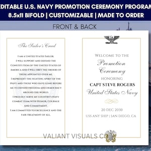 Custom U.S. Navy Promotion Ceremony Bifold Program | Personalized Navy Promotion Program | Navy Promotion | Coast Guard | Personalized | PDF