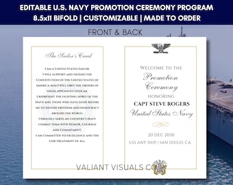 Custom U.S. Navy Promotion Ceremony Bifold Program | Personalized Navy Promotion Program | Navy Promotion | Coast Guard | Personalized | PDF