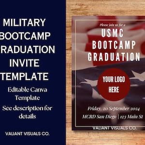 Editable Military Bootcamp Graduation Invitation Template | Modern Patriotic Canva Design | Marine Navy Air Force Army Bootcamp Graduation