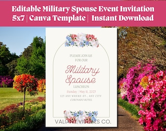 Editable Printable Military Spouse Event Invitation | 5x7 MilSpouse Event Invite | Customizable | Canva Template | Instant Download