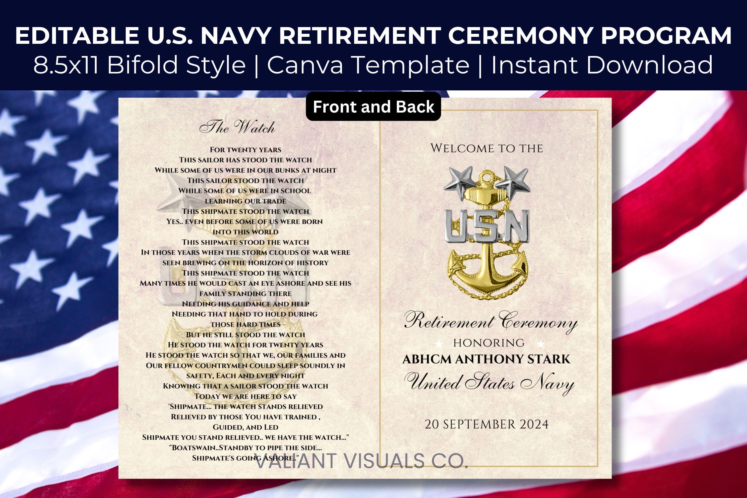 US Navy Retirement Ceremony Program Template | Editable 8.5x11 Bifold ...