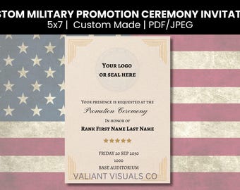 Custom 5x7 Single-Sided Military Promotion Ceremony Invitation | Army Navy Marines Air Force Coast Guard Space Force | Custom Made PDF JPEG