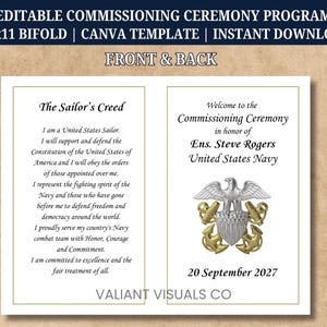 Editable U.S. Navy Commissioning Ceremony Invitation Canva Template | Military Commission Celebration | Personalized Navy Stationary