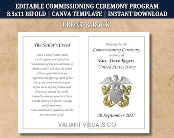 Editable U.S. Navy Commissioning Ceremony Invitation Canva Template | Military Commission Celebration | Personalized Navy Stationary