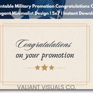 Afdrukbare 5 x 7 felicitatiekaart militaire promotie | Direct downloaden | Vier promoties leger, marine, luchtmacht en mariniers | Pdf
