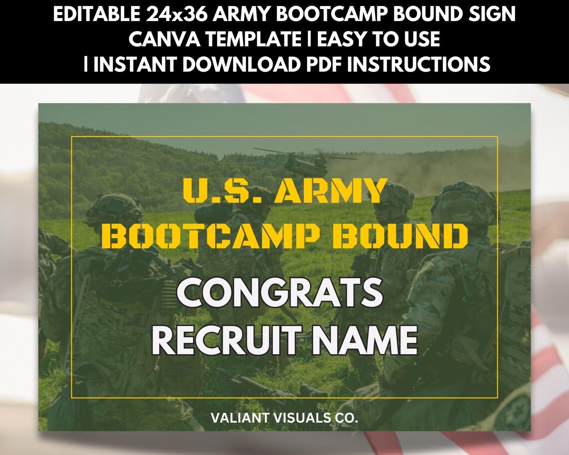Editable U.S. Army Bootcamp Bound Yard Sign Canva Template | 24x36 ...