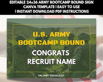 Editable U.S. Army Bootcamp Bound Yard Sign Canva Template | 24x36 Customizable Design