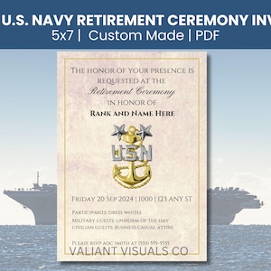 Faire-part simple face 5 x 7 pour cérémonie de retraite de l'US Navy | Faire-part de cérémonie de la retraite de la marine | Retraité de la Marine | Retraite de la Garde côtière PDF