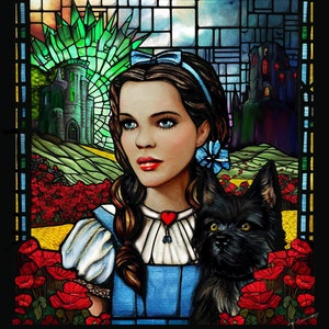 Dorothy in OZ/ a Museum quality Giclee Print/Stained Glass Print/Wizard of OZ/Emerald City/Dorothy and Toto/Wicked Witch/Yellow brick road