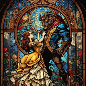 Beauty & The Beast a Museum quality Giclee Print/Stained Glass Print