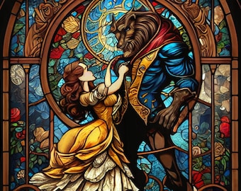 Beauty & The Beast a Museum quality Giclee Print/Stained Glass Print