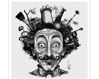 Homage Dali-esque Black & White Hand Drawn Illustrated gifts for the collector