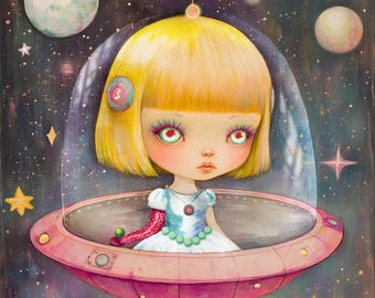 SIGNED ARTIST PROOF - Orbiting Octo Girl- giclee print