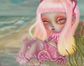 SIGNED ARTIST PROOF -Ane Octopus Girl- Blythe Illustration- giclee print