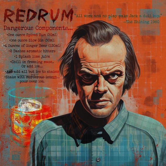 Redrum/the Shining/recipe/jack/ a Museum Quality Giclee Print
