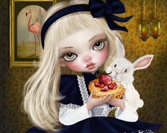 SIGNED ARTIST PROOF - Alice and the White Rabbit Strawberry Tart- giclee print