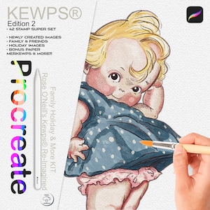 KEWPS® familie-, vrienden-, vakantie- en meerkit voor voortplanting/Rose O&#39;Neill&#39;s Kewpies/voortplantingsstempels/bonuspapier