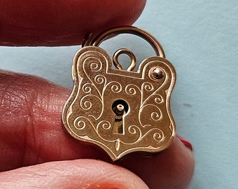 Raro vintage 9ct oro rosado candado encanto colgante escudo llave de mi corazón Caron Power Jewellery
