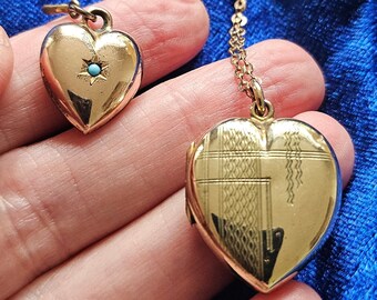 Rare Art Deco gold heart locket necklace beautifully detailed Engine turned engraved charm pendant Caron Power Jewellery