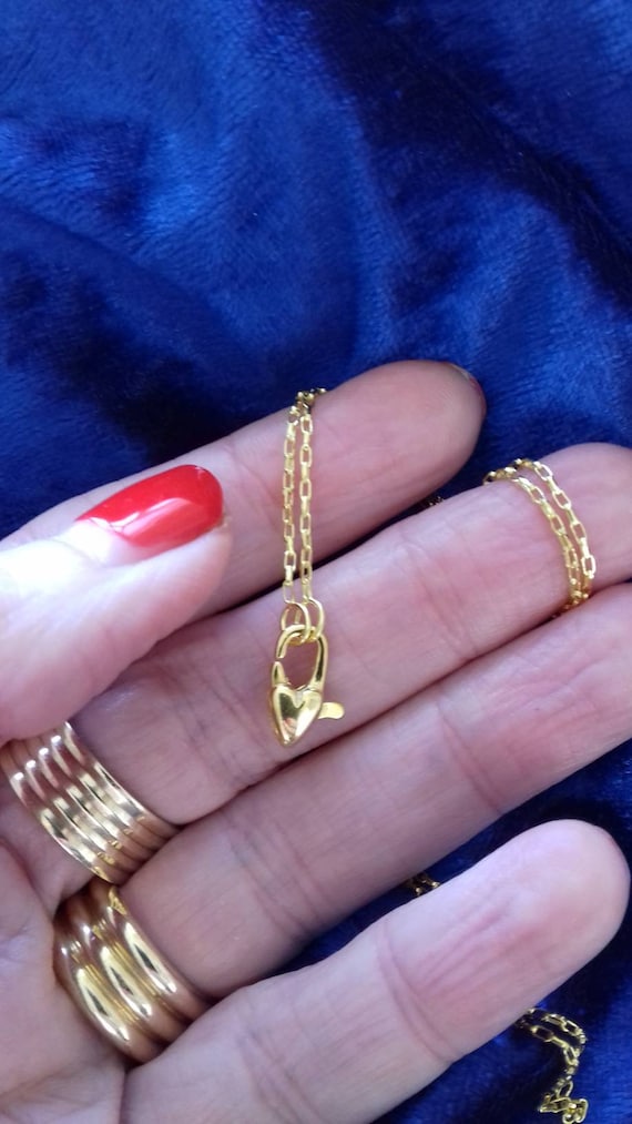 Tiny gold heart padlock charm necklace