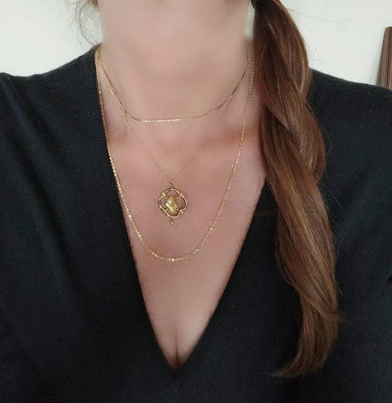 Art Nouveau vintage shell necklace 9ct gold pearl… - image 7