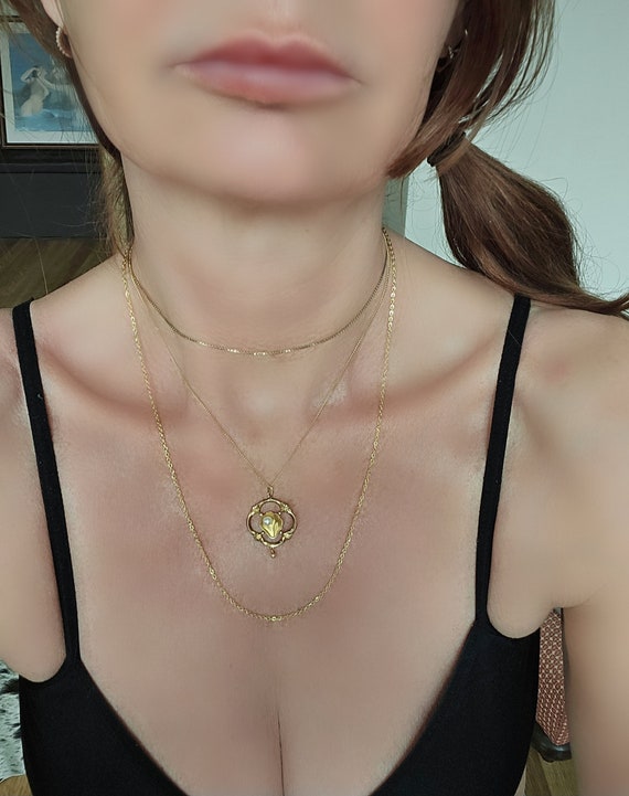 Art Nouveau vintage shell necklace 9ct gold pearl… - image 5