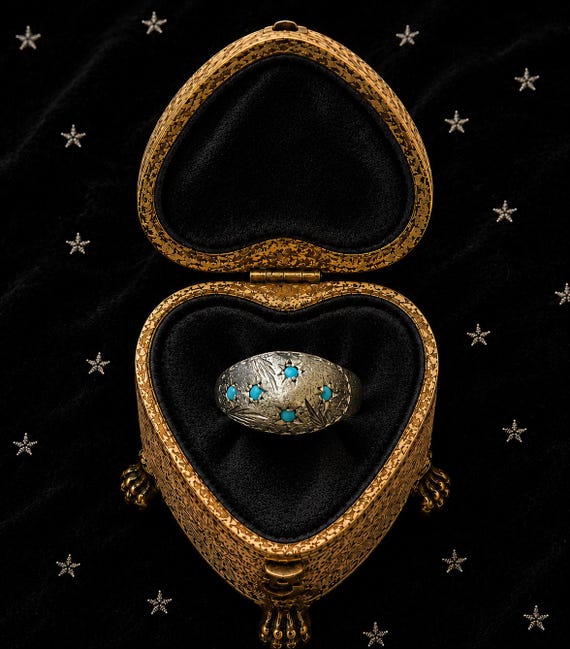 Antique celestial bombe ring silver turquoise star Caron Power Jewellery