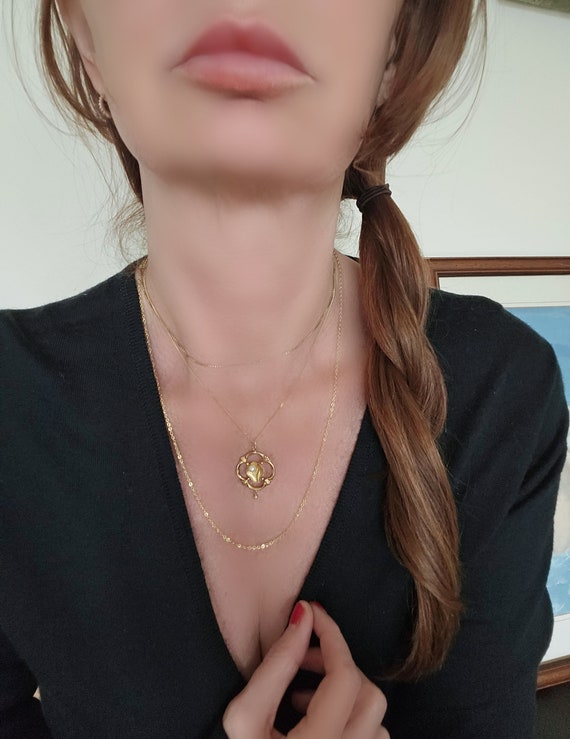 Art Nouveau vintage shell necklace 9ct gold pearl… - image 8