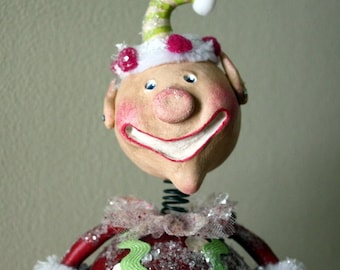Folk Art Christmas Elf Girl Collectible Art Doll