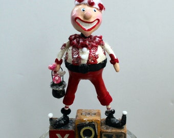 Valentine Holiday Boy Pixie Collectible Folk Art Doll