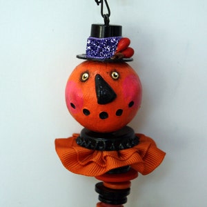 Folk Art Halloween Pumpkin Ornament Decoration image 2