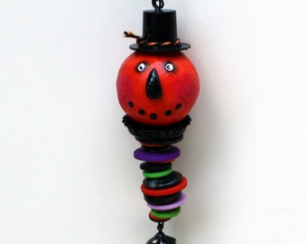 Folk Art Halloween Pumpkin Ornament Decoration