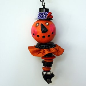 Folk Art Halloween Pumpkin Ornament Decoration image 1