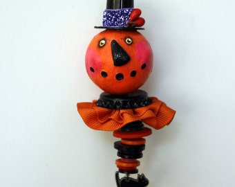 Folk Art Halloween Pumpkin Ornament Decoration