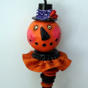 Folk Art Halloween Pumpkin Ornament Decoration image 3