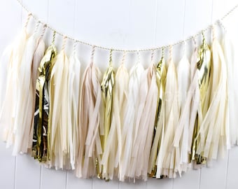 Neutrals & Gold tassel garland // wedding and party decoration