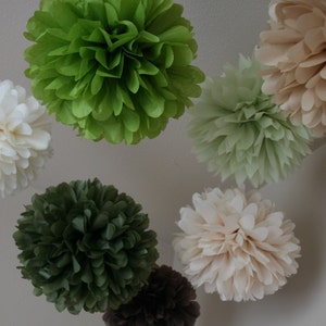 Earthy .. Wedding Decor / Ceremony / Bridal Shower Decor .. set of 7 Tissue Pom Poms image 2