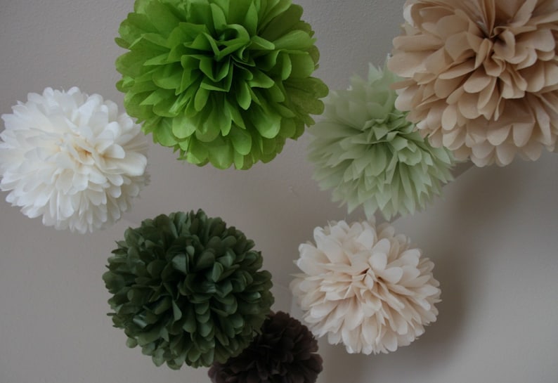 Earthy .. Wedding Decor / Ceremony / Bridal Shower Decor .. set of 7 Tissue Pom Poms image 2